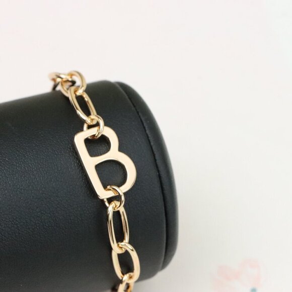 "Rose Gold Bracelet with Bold 'B' Initial and Elegant Chain Links, XPBL0997 - Picture 8 of 12